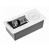 Удлинитель врезной AVARO PLUS, 1 гнездо schuko, USB A + C, индук. зарядка 5 Вт, кабель 1,5 м, белый