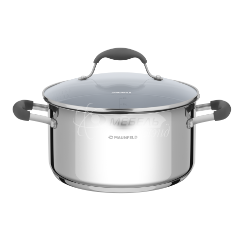 Кастрюля MAUNFELD LAURA MCS56S08GR из нержавеющей стали со стеклянной крышкой, 24 см, 5,6.