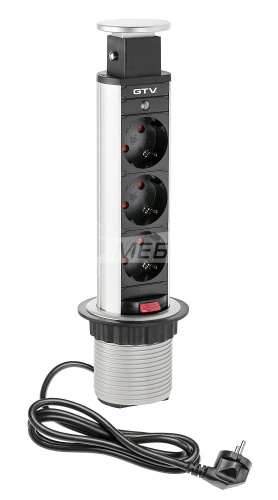 Удлинитель настольный врезной 60мм (3 розетки 220V) SCHUCKO серебро