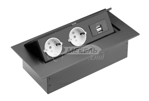 Удлинитель офисный - 2x расширения рабочего стола розетка Schucko, 2xUSB черный