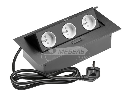 Удлинитель настольный врезной прямоуг.с заземлением (3 розетки, 220V), черный