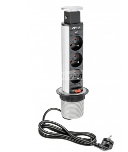 Удлинитель настольный врезной 60мм (3 розетки 220V) FRENCH серебро