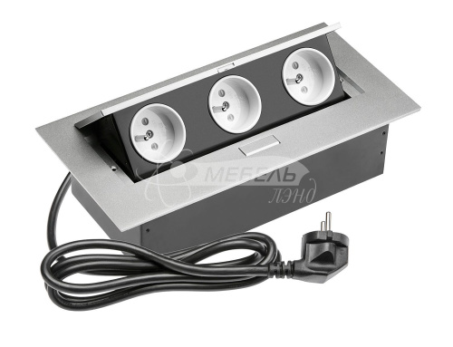 Удлинитель настольный врезной прямоуг.с заземлением (3 розетки, 220V), алюминий